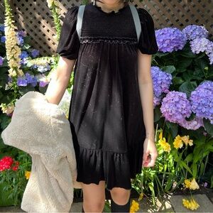 Black Velvet Puff Sleeved Mini Dress | S